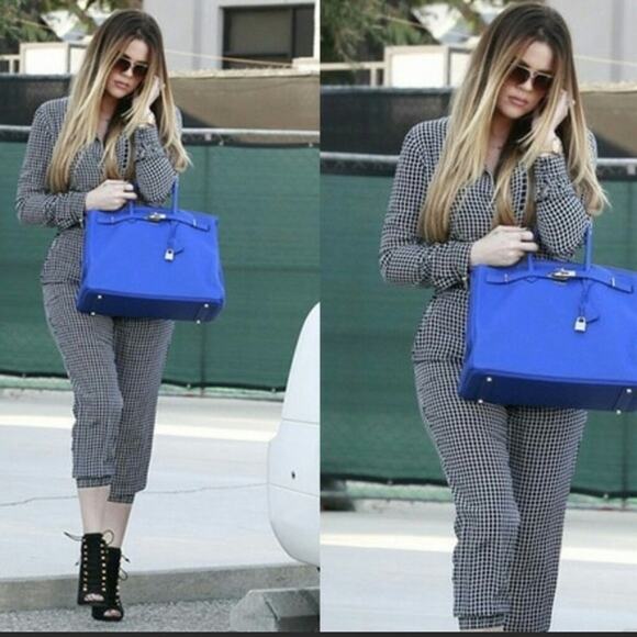 Theory Daranda 100% Silk Navy & White Windowpane Jumpsuit - Picture 10 of 10